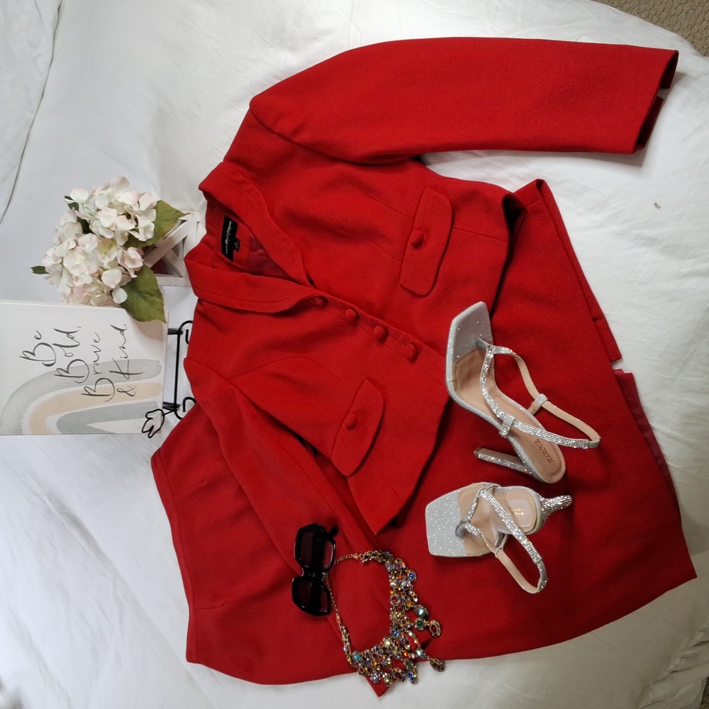 2PC Sag Harbor Red Blazer & Skirt Set Office wear Business Casual Elegant Wear